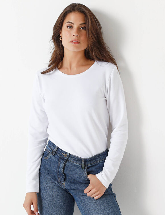 T-shirt chaleur manches longues, col rond (blanc) T-shirt chaleur manches longues, col rond (blanc)